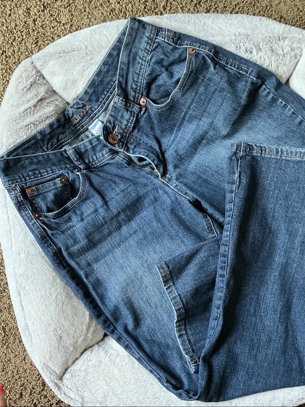 Maurices blue denim jeans with copper accents
